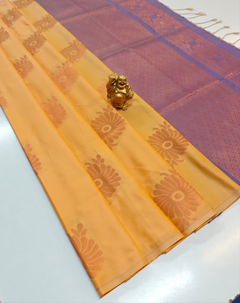 Pastel Grey Cotton Soft Silk Saree with Lime Green Zari Elegance